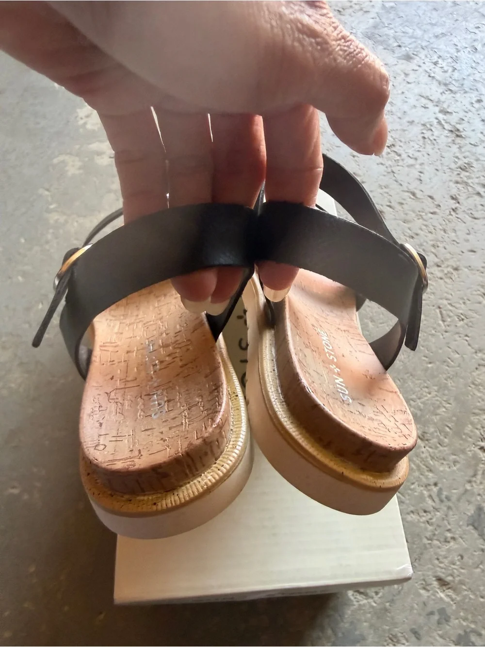 “New” Sun & Stone Black Strappy Cork-Platform Sandals size3